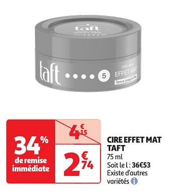 Promotions Cire effet mat taft - Schwarzkopf - Valide de 23/04/2024 à 06/05/2024 chez Auchan Ronq