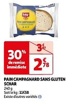 Promotions Pain campagnard sans gluten schar - Schar - Valide de 23/04/2024 à 06/05/2024 chez Auchan Ronq