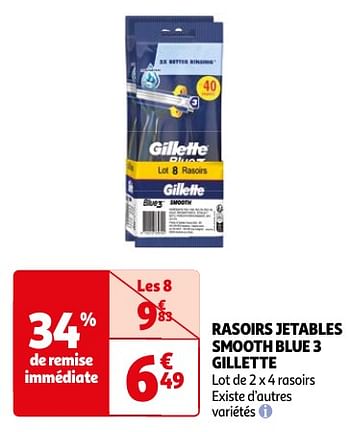 Promotions Rasoirs jetables smooth blue 3 gillette - Gillette - Valide de 23/04/2024 à 06/05/2024 chez Auchan Ronq