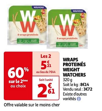 Promotions Wraps proteinés weight watchers - Weight Watchers - Valide de 23/04/2024 à 06/05/2024 chez Auchan Ronq