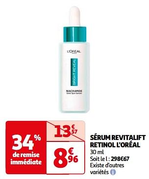 Promotions Sérum revitalift retinol l`oréal - L'Oreal Paris - Valide de 23/04/2024 à 06/05/2024 chez Auchan Ronq