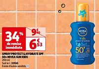 Promotions Spray protect + hydrate spf 50+ nivea sun kids - Nivea - Valide de 23/04/2024 à 06/05/2024 chez Auchan Ronq