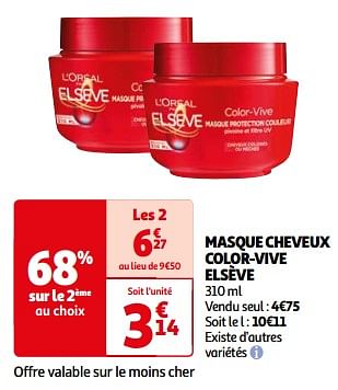 Promotions Masque cheveux color-vive elsève - L'Oreal Paris - Valide de 23/04/2024 à 06/05/2024 chez Auchan Ronq