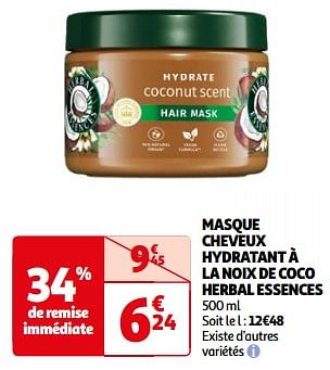 Promotions Masque cheveux hydratant à la noix de coco herbal essences - Herbal Essences - Valide de 23/04/2024 à 06/05/2024 chez Auchan Ronq