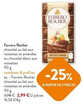 Promoties Ferrero rocher chocolat au lait aux noisettes et amandes - Ferrero - Geldig van 24/04/2024 tot 07/05/2024 bij OKay