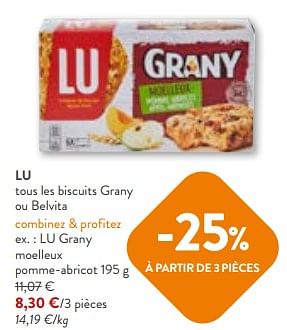 Promoties Lu grany moelleux pomme-abricot - Lu - Geldig van 24/04/2024 tot 07/05/2024 bij OKay