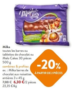 Promoties Milka barres de chocolat aux noisettes entières - Milka - Geldig van 24/04/2024 tot 07/05/2024 bij OKay