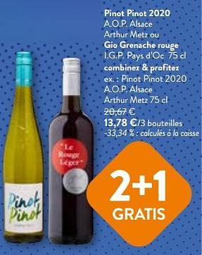 Promoties Pinot pinot 2020 a.o.p. alsace arthur metz - Witte wijnen - Geldig van 24/04/2024 tot 07/05/2024 bij OKay