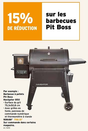 Promotions Barbecue à pellets pit boss navigator 850 - Pit Boss - Valide de 24/04/2024 à 30/04/2024 chez Gamma