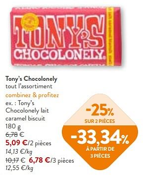 Promotions Tony’s chocolonely lait caramel biscuit - Tony's Chocolonely - Valide de 24/04/2024 à 07/05/2024 chez OKay
