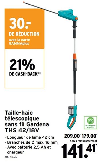 Promoties Taille-haie télescopique sans fil gardena ths 42-18v - Gardena - Geldig van 24/04/2024 tot 30/04/2024 bij Gamma
