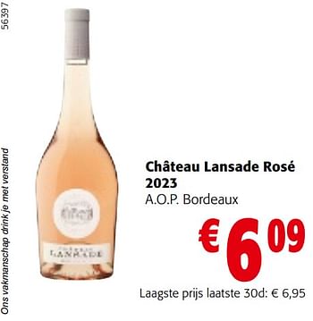 Promoties Château lansade rosé 2023 a.o.p. bordeaux - Rosé wijnen - Geldig van 24/04/2024 tot 07/05/2024 bij Colruyt