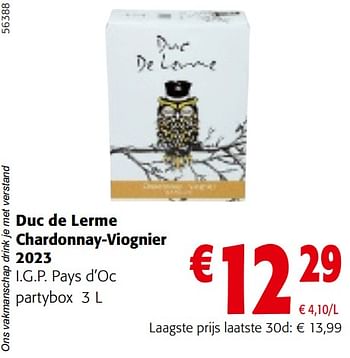 Promotions Duc de lerme chardonnay-viognier 2023 i.g.p. pays d’oc - Vins blancs - Valide de 24/04/2024 à 07/05/2024 chez Colruyt
