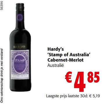 Promoties Hardy’s stamp of australia cabernet-merlot - Rode wijnen - Geldig van 24/04/2024 tot 07/05/2024 bij Colruyt