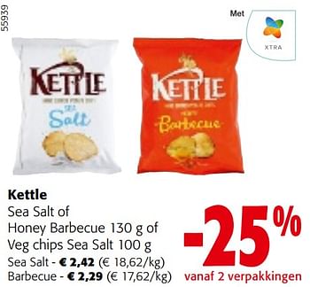 Promotions Kettle sea salt of honey barbecue of veg chips sea salt - Kettle - Valide de 24/04/2024 à 07/05/2024 chez Colruyt