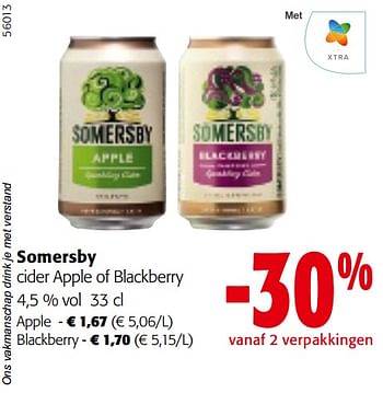 Promotions Somersby cider apple of blackberry - Somersby - Valide de 24/04/2024 à 07/05/2024 chez Colruyt