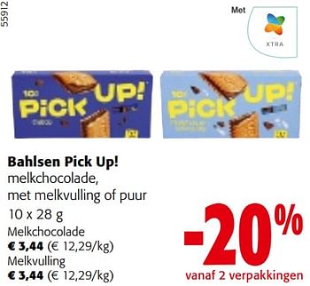 Promotions Bahlsen pick up! melkchocolade, met melkvulling of puur - Bahlsen - Valide de 24/04/2024 à 07/05/2024 chez Colruyt