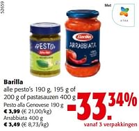 Promoties Barilla alle pesto’s of pastasauzen - Barilla - Geldig van 24/04/2024 tot 07/05/2024 bij Colruyt