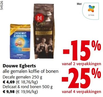 Promotions Douwe egberts alle gemalen koffie of bonen - Douwe Egberts - Valide de 24/04/2024 à 07/05/2024 chez Colruyt