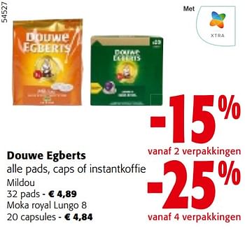 Promotions Douwe egberts alle pads, caps of instantkoffie - Douwe Egberts - Valide de 24/04/2024 à 07/05/2024 chez Colruyt