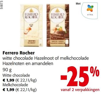 Promotions Ferrero rocher witte chocolade hazelnoot of melkchocolade hazelnoten en amandelen - Ferrero - Valide de 24/04/2024 à 07/05/2024 chez Colruyt