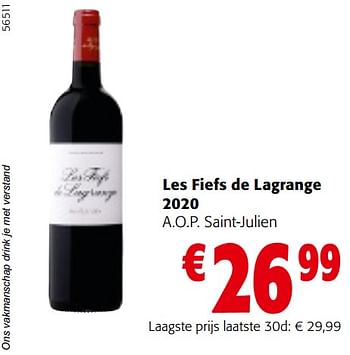 Promotions Les fiefs de lagrange 2020 a.o.p. saint-julien - Vins rouges - Valide de 24/04/2024 à 07/05/2024 chez Colruyt