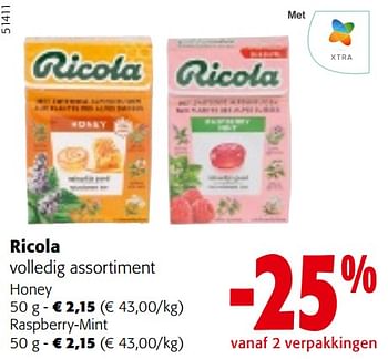 Promotions Ricola volledig assortiment - Ricola - Valide de 24/04/2024 à 07/05/2024 chez Colruyt