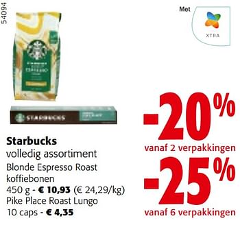 Promotions Starbucks volledig assortiment blonde espresso roast - Starbucks - Valide de 24/04/2024 à 07/05/2024 chez Colruyt