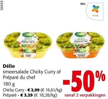 Promotions Délio smeersalade chicky curry of préparé du chef - Delio - Valide de 24/04/2024 à 07/05/2024 chez Colruyt