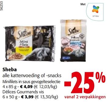 Promotions Sheba alle kattenvoeding of -snacks - Sheba - Valide de 24/04/2024 à 07/05/2024 chez Colruyt