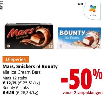 Promotions Mars, snickers of bounty alle ice cream bars - Produit maison - Colruyt - Valide de 24/04/2024 à 07/05/2024 chez Colruyt