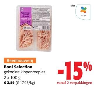Promoties Boni selection gekookte kippenreepjes - Boni - Geldig van 24/04/2024 tot 07/05/2024 bij Colruyt