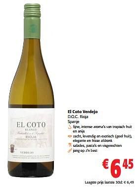 Promotions El coto verdejo d.o.c. rioja - Vins blancs - Valide de 24/04/2024 à 07/05/2024 chez Colruyt