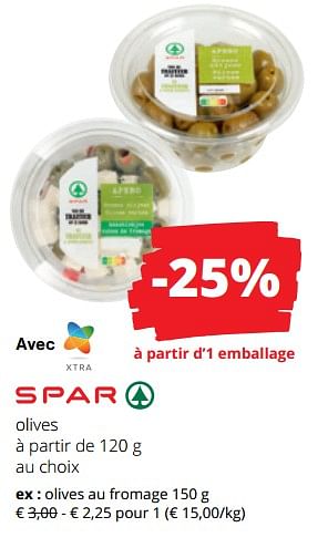 Promoties Olives au fromage - Spar - Geldig van 25/04/2024 tot 08/05/2024 bij Spar (Colruytgroup)