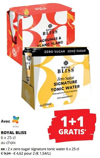 Promotions Zero sugar signature tonic water - Royal Bliss - Valide de 25/04/2024 à 08/05/2024 chez Spar (Colruytgroup)