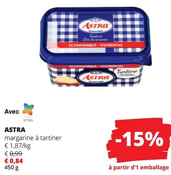 Promoties Astra margarine à tartiner - Astra - Geldig van 25/04/2024 tot 08/05/2024 bij Spar (Colruytgroup)
