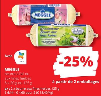 Promotions Beurre aux fines herbes - Meggle - Valide de 25/04/2024 à 08/05/2024 chez Spar (Colruytgroup)
