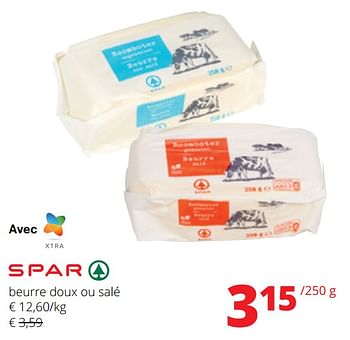 Promoties Beurre doux ou salé - Spar - Geldig van 25/04/2024 tot 08/05/2024 bij Spar (Colruytgroup)
