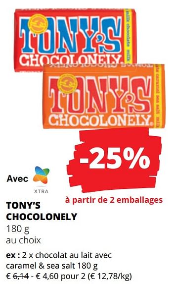 Promoties Chocolat au lait avec caramel + sea salt - Tony's Chocolonely - Geldig van 25/04/2024 tot 08/05/2024 bij Spar (Colruytgroup)
