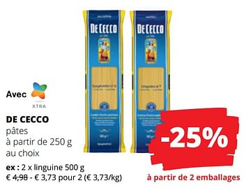 Promoties De cecco pâtes linguine - De Cecco - Geldig van 25/04/2024 tot 08/05/2024 bij Spar (Colruytgroup)