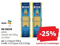 Promotions De cecco pâtes linguine - De Cecco - Valide de 25/04/2024 à 08/05/2024 chez Spar (Colruytgroup)