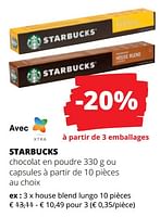 Promotions Starbucks chocolat en poudre ou capsules house blend lungo - Starbucks - Valide de 25/04/2024 à 08/05/2024 chez Spar (Colruytgroup)