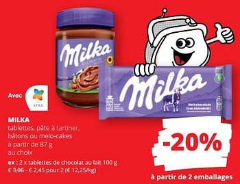 Promoties Tablettes de chocolat au lait - Milka - Geldig van 25/04/2024 tot 08/05/2024 bij Spar (Colruytgroup)