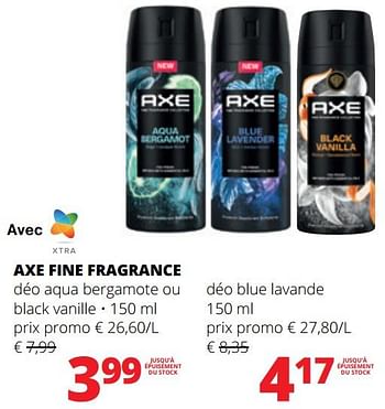 Promoties Axe fine fragrance déo aqua bergamote ou black vanille - Axe - Geldig van 25/04/2024 tot 08/05/2024 bij Spar (Colruytgroup)