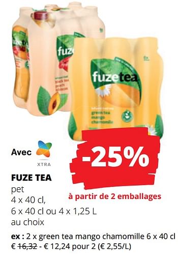 Promoties Green tea mango chamomille - FuzeTea - Geldig van 25/04/2024 tot 08/05/2024 bij Spar (Colruytgroup)