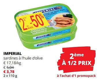 Promotions Imperial sardines à l’huile d’olive - Imperial Poissons - Valide de 25/04/2024 à 08/05/2024 chez Spar (Colruytgroup)