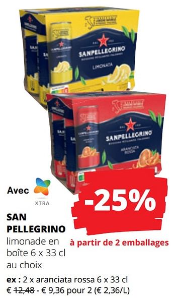 Promoties Limonade en boîte aranciata rossa - San Pellegrino - Geldig van 25/04/2024 tot 08/05/2024 bij Spar (Colruytgroup)