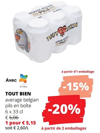 Promoties Tout bien average belgian pils en boîte - Tout Bien - Geldig van 25/04/2024 tot 08/05/2024 bij Spar (Colruytgroup)