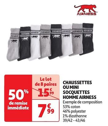 Promotions Chaussettes ou mini socquettes homme airness - Airness - Valide de 23/04/2024 à 06/05/2024 chez Auchan Ronq