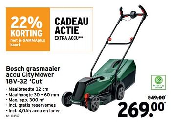 Promotions Bosch grasmaaier accu citymower 18v-32 cut - Bosch - Valide de 24/04/2024 à 30/04/2024 chez Gamma